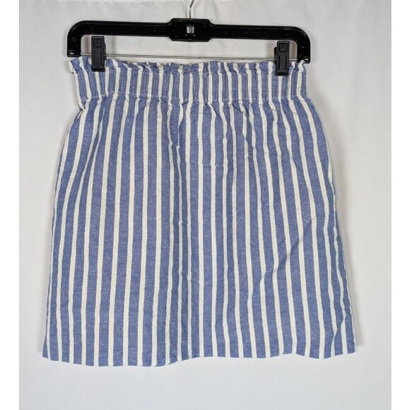 J. Crew Skirt 2 Women's Blue White Striped Linen Cotton Sidewalk Mini Pockets - Picture 4 of 6